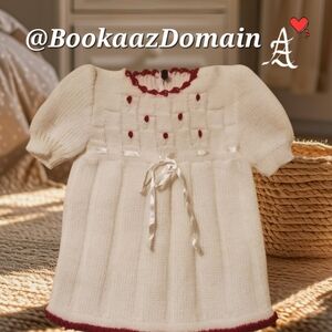 Knitted Baby Dress with Red Accents